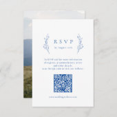 ブルーシンプルエレガンス植物性QRコー結婚ド 出欠カード (正面/裏面)