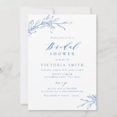 ブルーシンプルエレガントブライダルシャワー植物学 招待状 (正面)