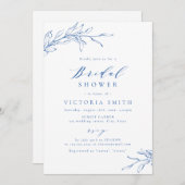 ブルーシンプルエレガントブライダルシャワー植物学 招待状 (正面/裏面)