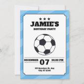 ブルーシンプルサッカー子供の誕生日サッカー 招待状 (正面)