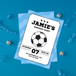ブルーシンプルサッカー子供の誕生日サッカー 招待状