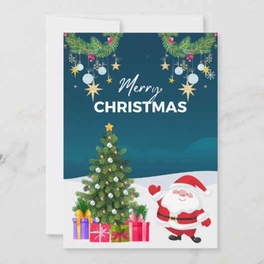 ブルーシンプルサンタ漫画メリークリスマス シーズンカード (正面)