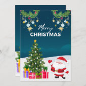 ブルーシンプルサンタ漫画メリークリスマス シーズンカード (正面/裏面)