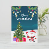 ブルーシンプルサンタ漫画メリークリスマス シーズンカード (スタンド正面)