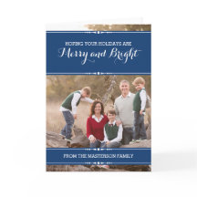 ブルーシンプルシックホリデーフォトカード