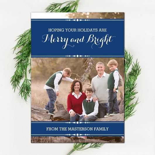 ブルーシンプルシックホリデーフォトフラットカード シーズンカード