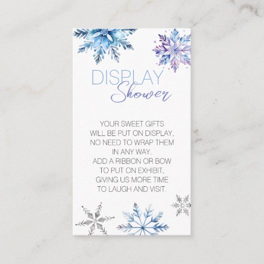 ブルーシンプルスノーフレーク赤ちゃんシャワー表示シャワー エンクロージャーカード (正面)
