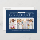 ブルーシンプルタイポグラフィフォトコラージュ卒業 ポストカード (正面/裏面)