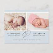 ブルーシンプルツインボーイズ写真誕生のお知らせ ポストカード (正面)