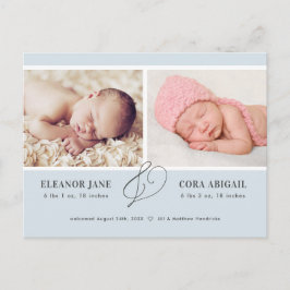 ブルーシンプルツインボーイズ写真誕生のお知らせ ポストカード