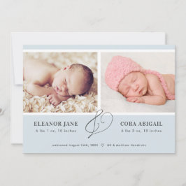 ブルーシンプルツインボーイズ誕生 案内状