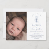 ブルーシンプルフラワークロスボーイフォトバプテスマ 招待状 (正面)