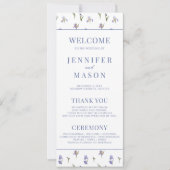 ブルーシンプルフローラエレガントなウェディングプログラムカード (正面)