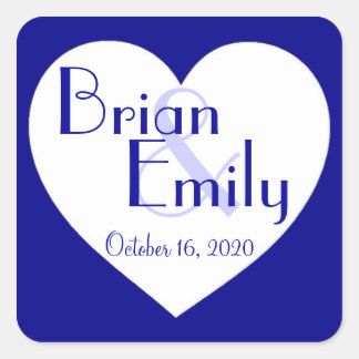 ブルーシンプルホワイトハートカスタムウェディングシール スクエアシール