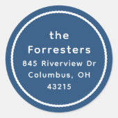 ブルーシンプルホワイトフレームホリデー差出人住所 ラウンドシール (正面)