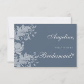 ブルーシンプルホワイトフローラレースBridesmaid 招待状 (正面)