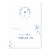 ブルーシンプルボタニカルクレストモノグラム座席表 テーブルナンバー (正面)