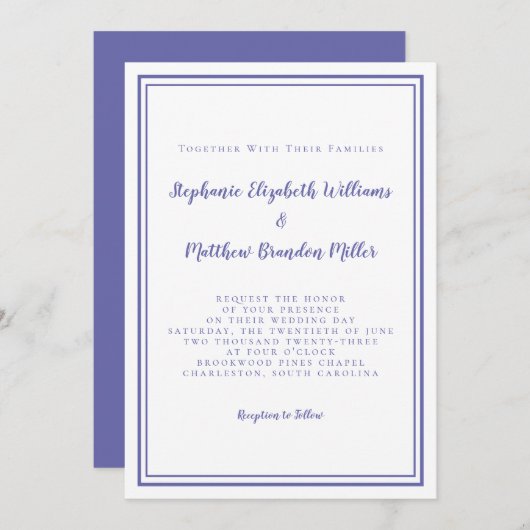 ブルーシンプルミニマリストシ結婚ック 招待状 (正面/裏面)