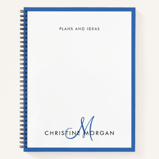 ブルーシンプルミニマルなモノグラム名 ノートブック (正面)