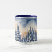 ブルーシンプルモダンクリスマス松の木の雪オーロラ マグカップ (中央)
