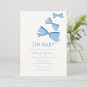 ブルーシンプルリボン男の子ベイビーシャワー 招待状 (スタンド正面)