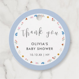 ブルーシンプルワイルドフラワー小さな赤ちゃんシャワーへようこそ フェイバータグ