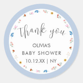 ブルーシンプルワイルドフラワー小さな赤ちゃんシャワー ラウンドシール