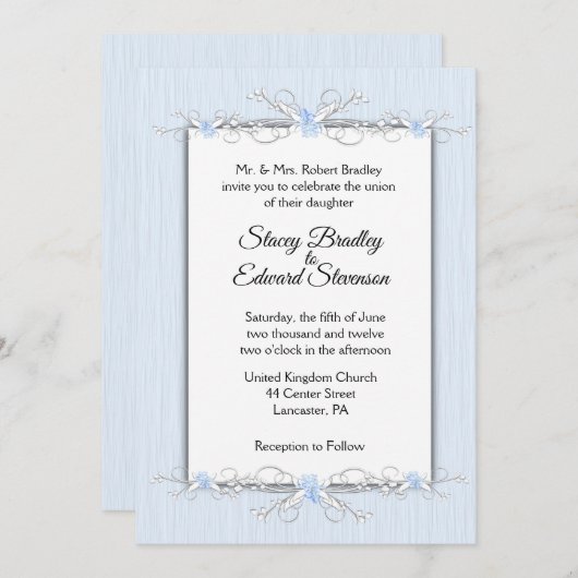 ブルーシンプル伝統的結婚式招待状 招待状 (正面/裏面)