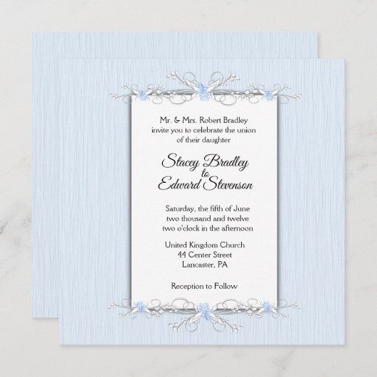 ブルーシンプル伝統的結婚式招待状 招待状 (正面/裏面)