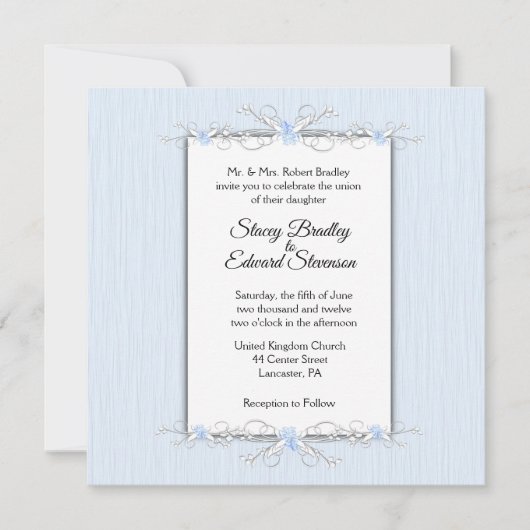 ブルーシンプル伝統的結婚式招待状 招待状 (正面)