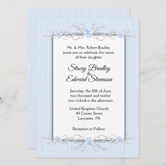 ブルーシンプル伝統的結婚式招待状 招待状 (正面/裏面)