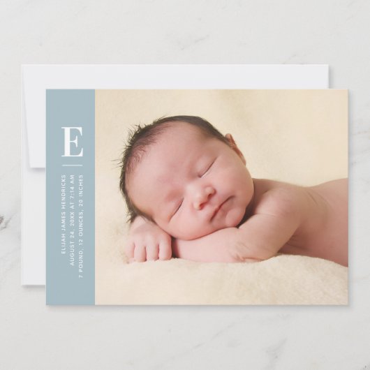 ブルーシンプル新生児モノグラム誕生 案内状 (正面)