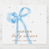 ブルーシンプル水玉模様ボウベイビーシャワー スパークリングワインラベル (シングルラベル)