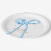 ブルーシンプル水玉模様ボウベイビーシャワー ペーパープレート (アングル)