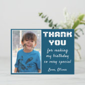 ブルーシンプル誕生日ありがとうフォトカード サンキューカード (スタンド正面)