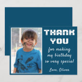 ブルーシンプル誕生日ありがとうフォトカード サンキューカード (正面/裏面)