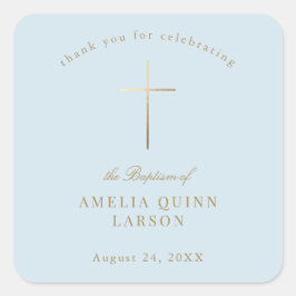 ブルーシンプル金ゴールドエレガントクロスバプテスマ《キリスト教》洗礼式や命名式 スクエアシール