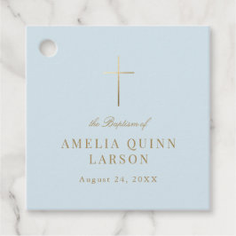 ブルーシンプル金ゴールドエレガントクロスバプテスマ《キリスト教》洗礼式や命名式 フェイバータグ