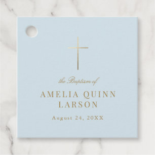 ブルーシンプル金ゴールドエレガントクロスバプテスマ《キリスト教》洗礼式や命名式 フェイバータグ