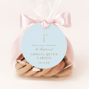 ブルーシンプル金ゴールドエレガントクロスバプテスマ《キリスト教》洗礼式や命名式 フェイバータグ