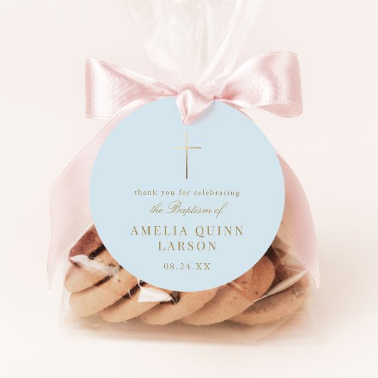 ブルーシンプル金ゴールドエレガントクロスバプテスマ《キリスト教》洗礼式や命名式 フェイバータグ