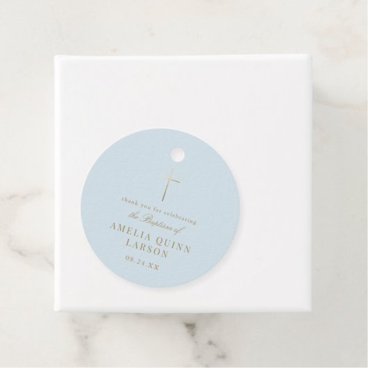 ブルーシンプル金ゴールドエレガントクロスバプテスマ《キリスト教》洗礼式や命名式 フェイバータグ (インサイチュ)