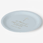 ブルーシンプル金ゴールドエレガントクロスバプテスマ《キリスト教》洗礼式や命名式 ペーパープレート (アングル)