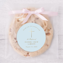 ブルーシンプル金ゴールドエレガントクロスバプテスマ《キリスト教》洗礼式や命名式 ラウンドシール