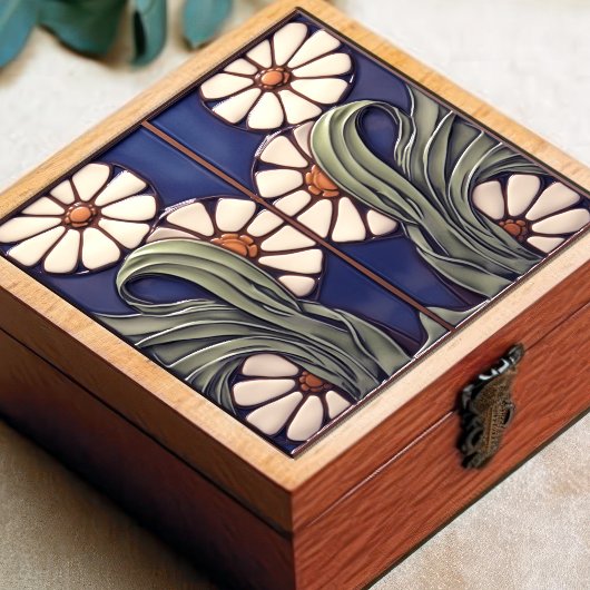 ブルーシンメトリカルマルゲライトデイジー 芸術的 タイル