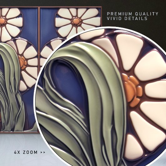 ブルーシンメトリカルマルゲライトデイジー 芸術的 タイル