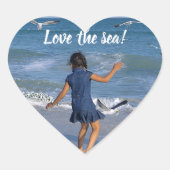 ブルーシーとビーチジョイハッピーダンスフォト文字 ハートシール (正面)