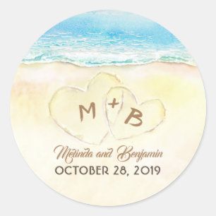 ブルーシーアンドサンドハートイニシャル結婚ズ ラウンドシール