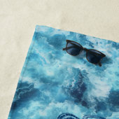 ブルーシーウェーブアンドタコグラフィックヴィンテージスケッチ ビーチタオル (インサイチュ)