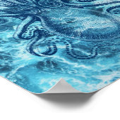 ブルーシーウェーブアンドタコグラフィックヴィンテージスケッチ ポスター (角)